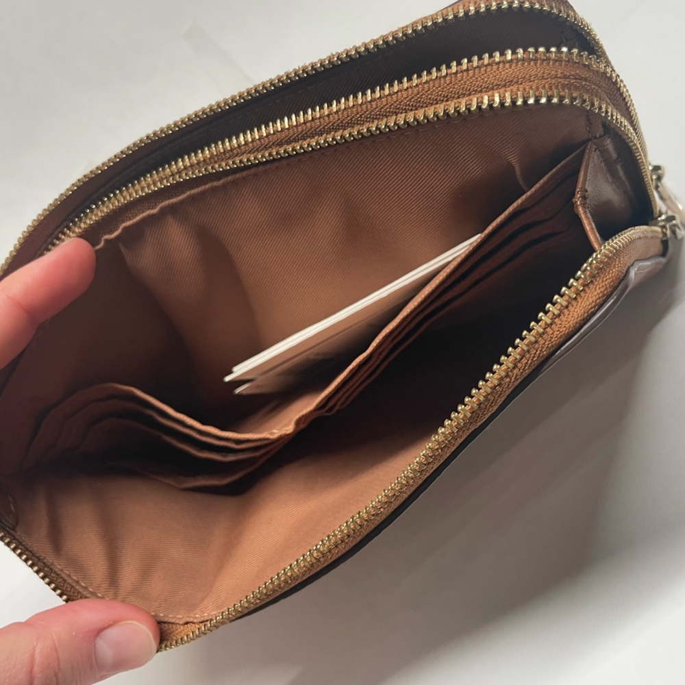 Coach Double Zip Wallet Wristlet – Chestnut Brown Pebbled Leather w/ Tags - Picture 6 of 15